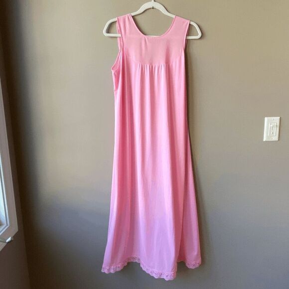 VTG 50s 60s Sheer Pink Chemise Nightgown Lace Trim Pinup Lingerie M - Picture 2 of 12